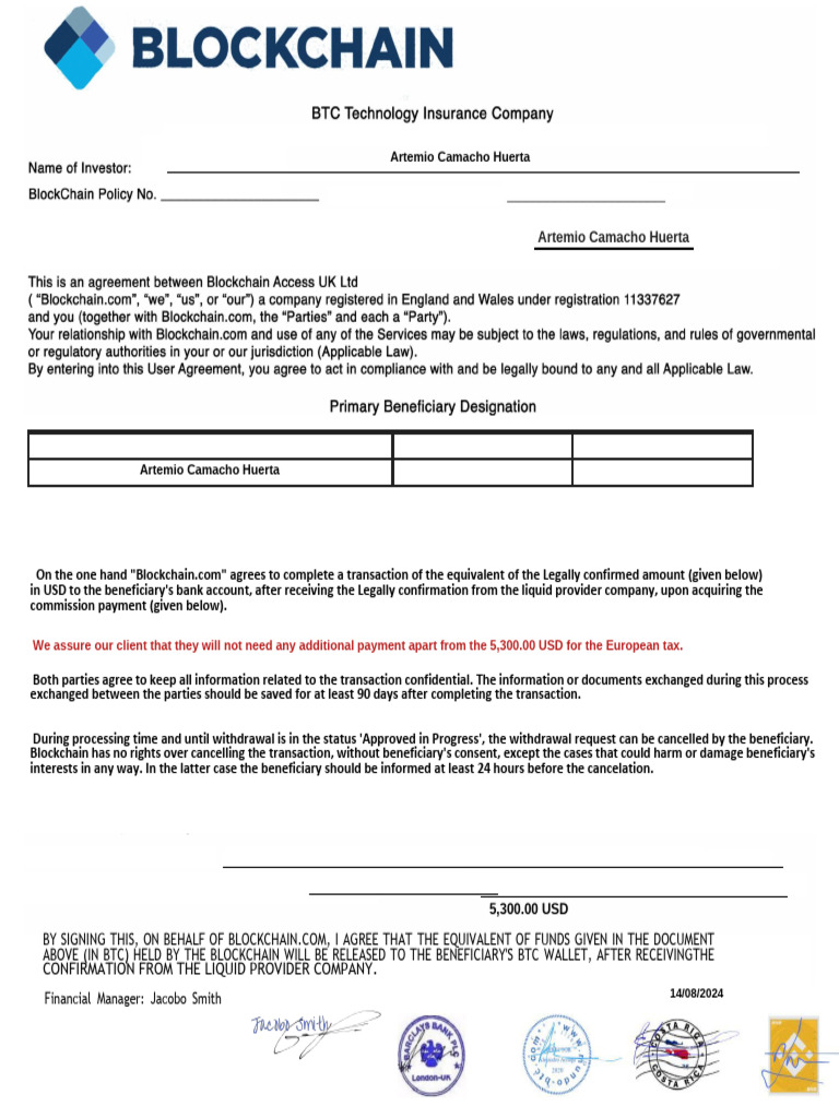 BTC Withdrawal Agreement Document | PDF | Bitcoin | Financial Services