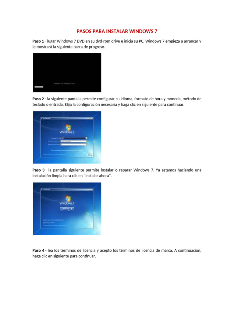 Guía de Instalación de Windows 7 | PDF | Arranque | Windows 7
