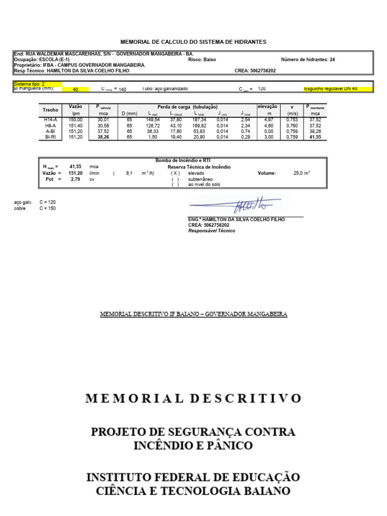 Memorial-Descritivo Projeto de Segurança Contra Incêndio e Pânico | PDF ...