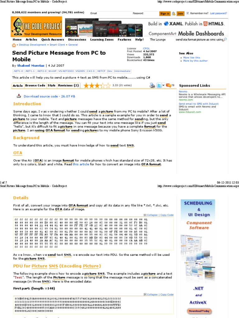 Send Picture Message From PC To Mobile - Code Project | PDF | Short ...