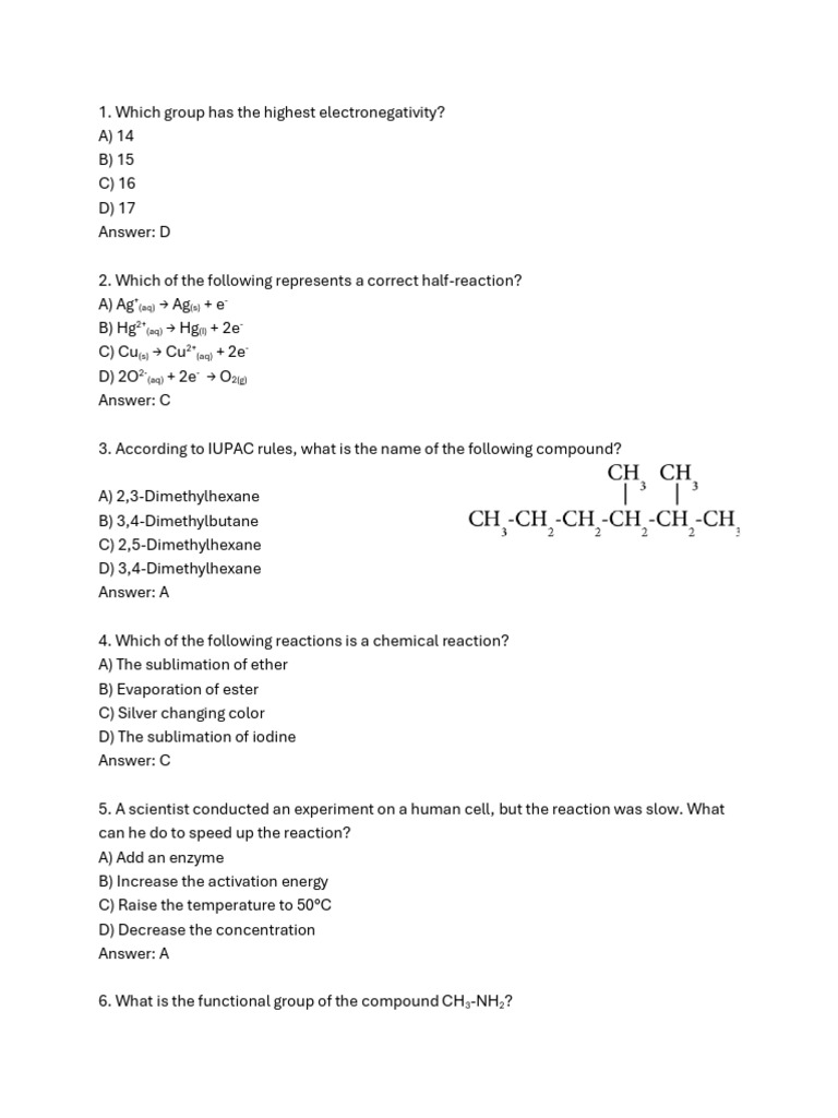 Yellow CHEM - Extra Questions | PDF | Chemical Reactions | Ionic Bonding