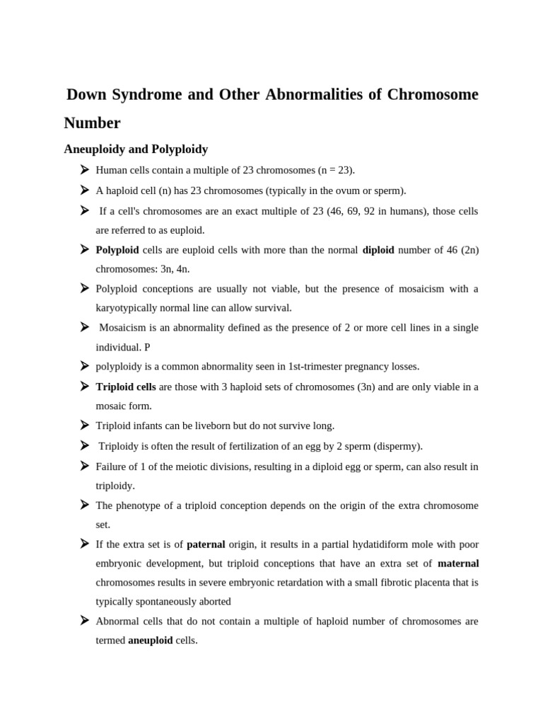 Down Syndrome and Other Abnormalities of Chromosome Number | PDF ...