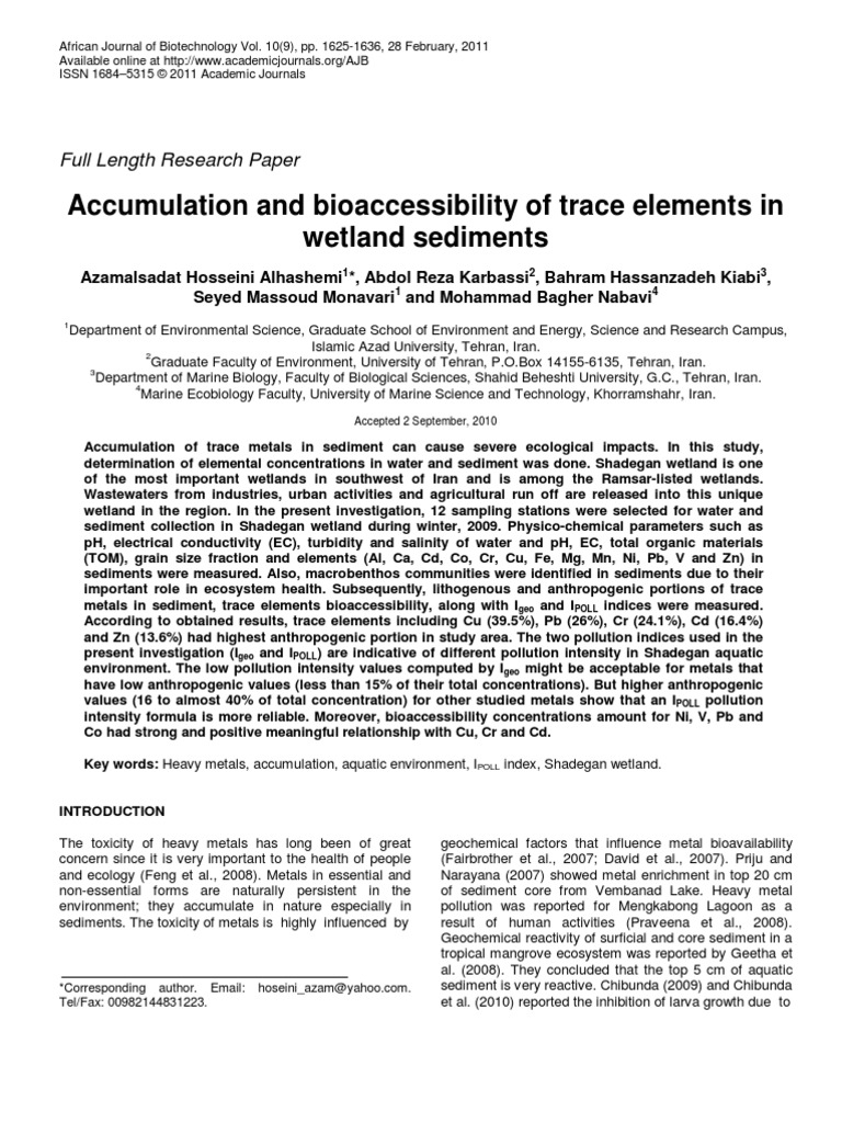 Accumulation and Bioaccessibility of Trace Elements in Wetland ...