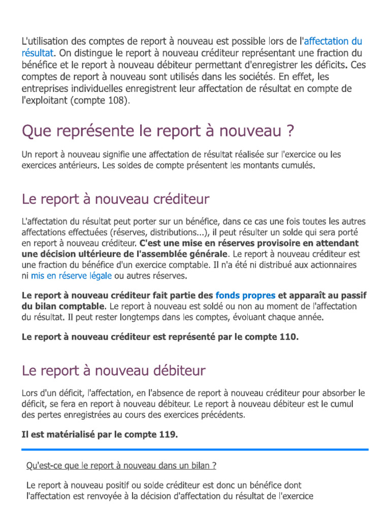 Repport A Nouveau Debiteur Crediteur | PDF