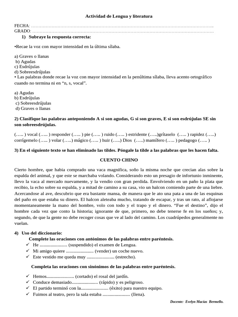 Actividades de Lengua y Literatura | PDF | Voz humana | Estrés ...