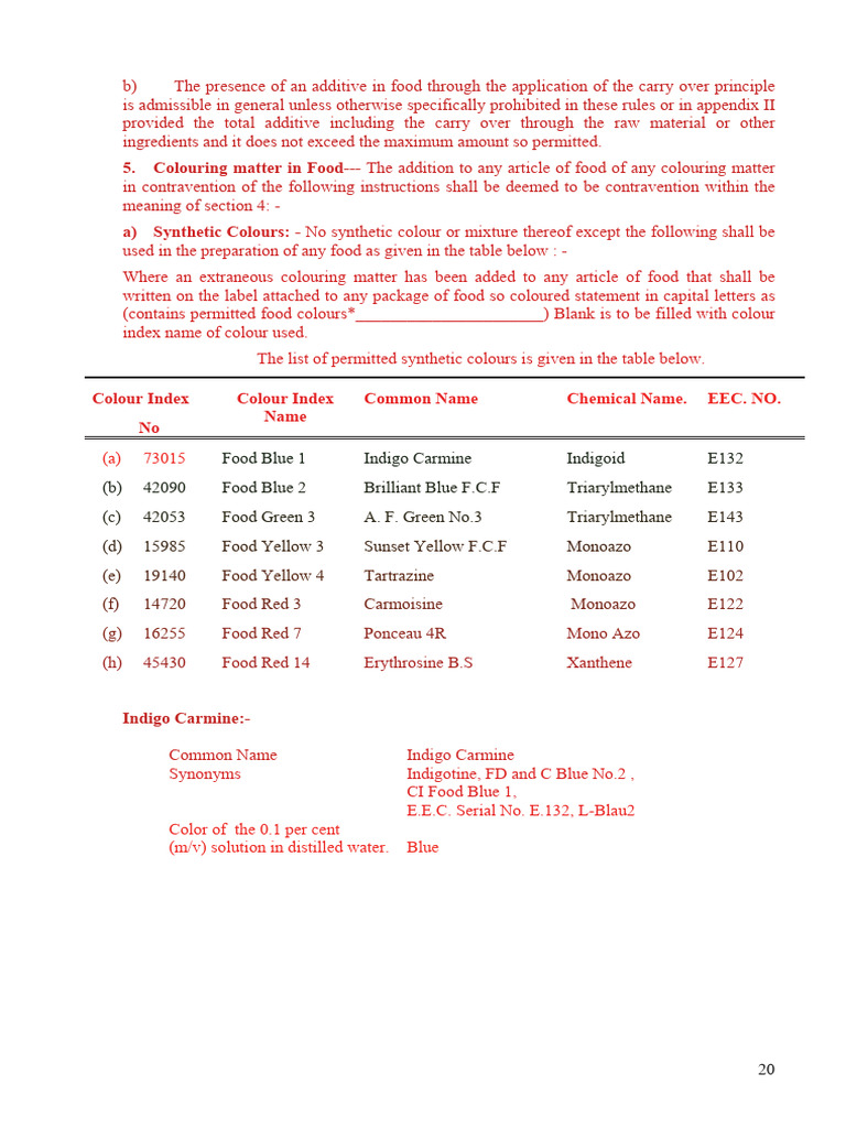 Pure Food Rules - Legislation For Food Colors | PDF | Solubility | Sodium