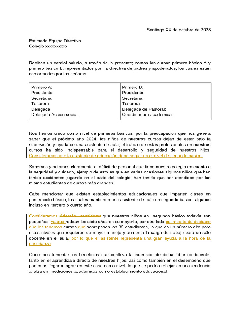 Solicitud de Asistentes de Aula para 2º Básico | PDF | Salón de clases ...