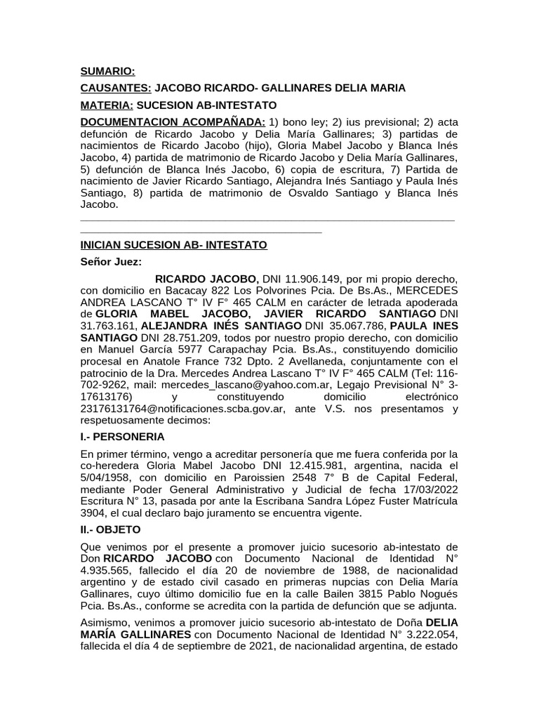 Sucesión Ab Intestato de Ricardo Jacobo | PDF | Caso de ley | Esfera ...