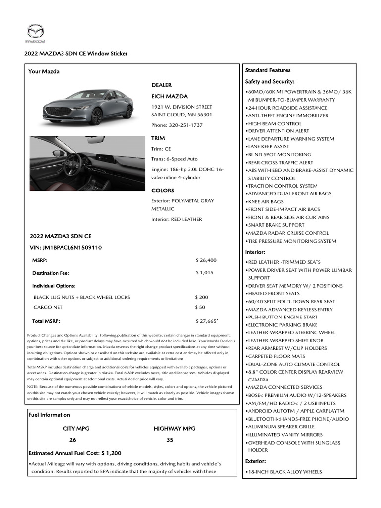 JM1BPACL6N1509110 Windowsticker | PDF | Private Transport | Land Vehicles