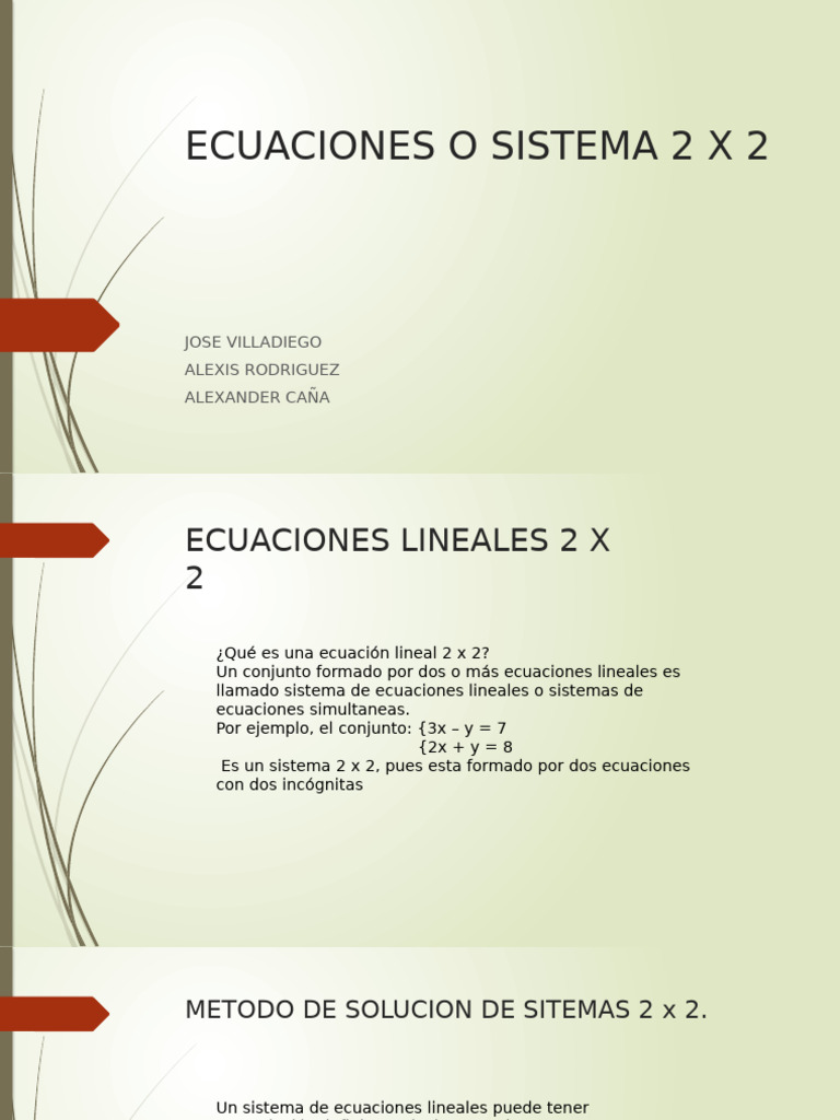 Ecuaciones o Sistema 2 X 2 | PDF | Sistema de ecuaciones lineales ...