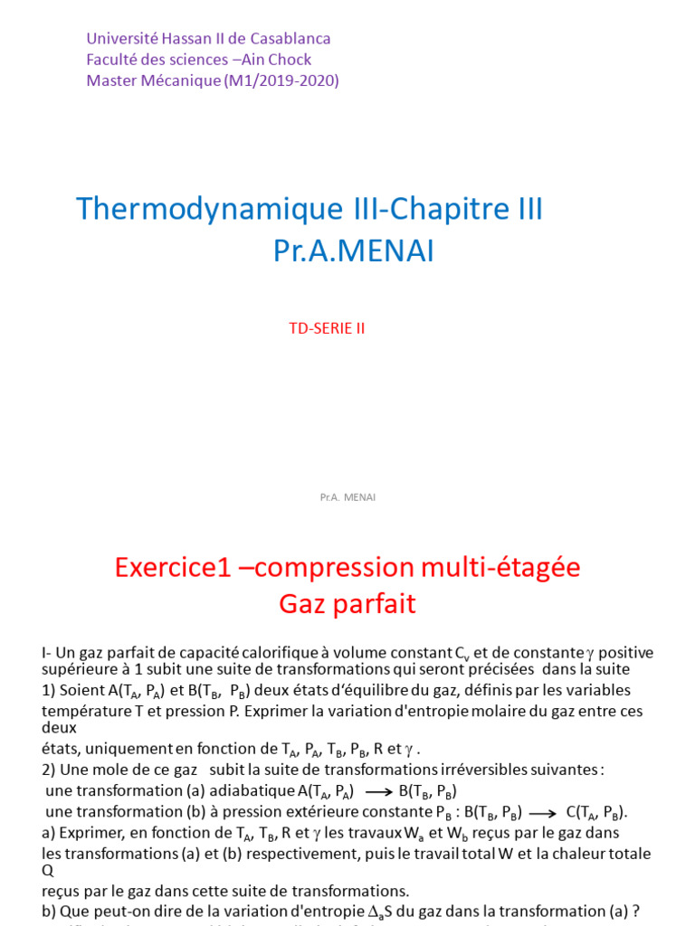 Compression multi-étagée de gaz parfait | PDF | Entropie | Thermodynamique