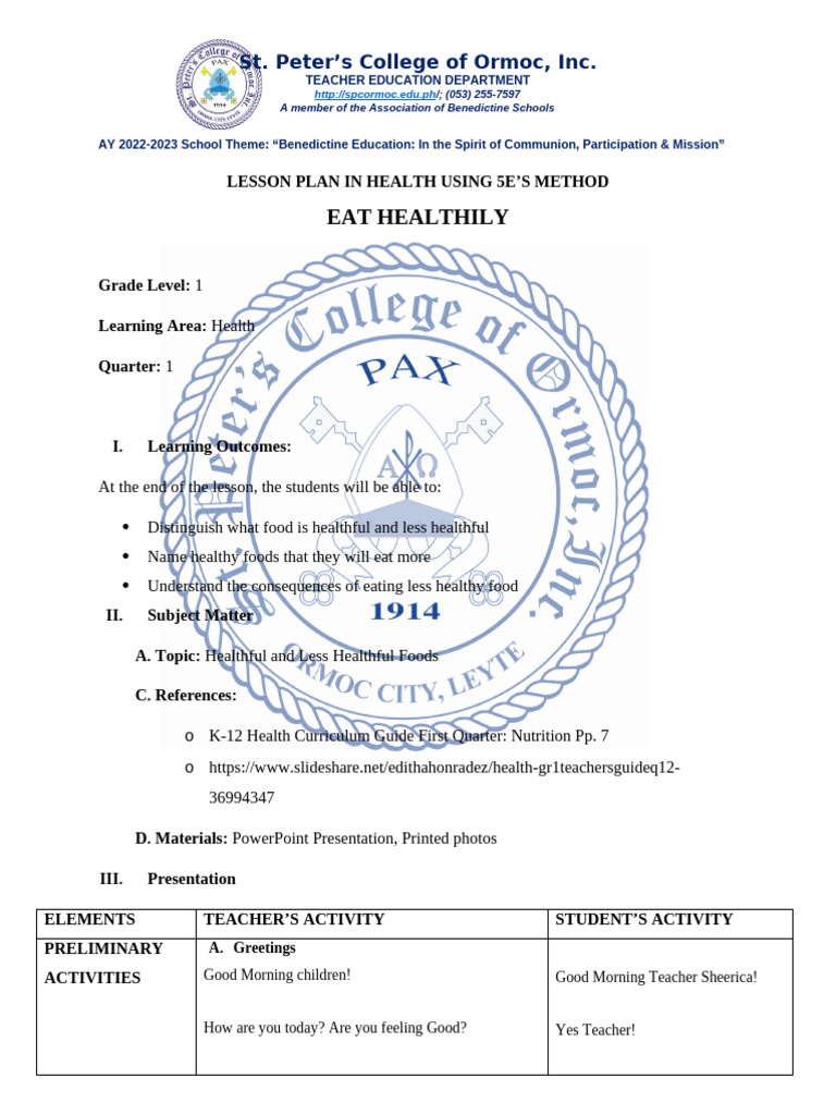 Healthy vs Unhealthy Foods Lesson Plan | PDF | Foods | Nutrition