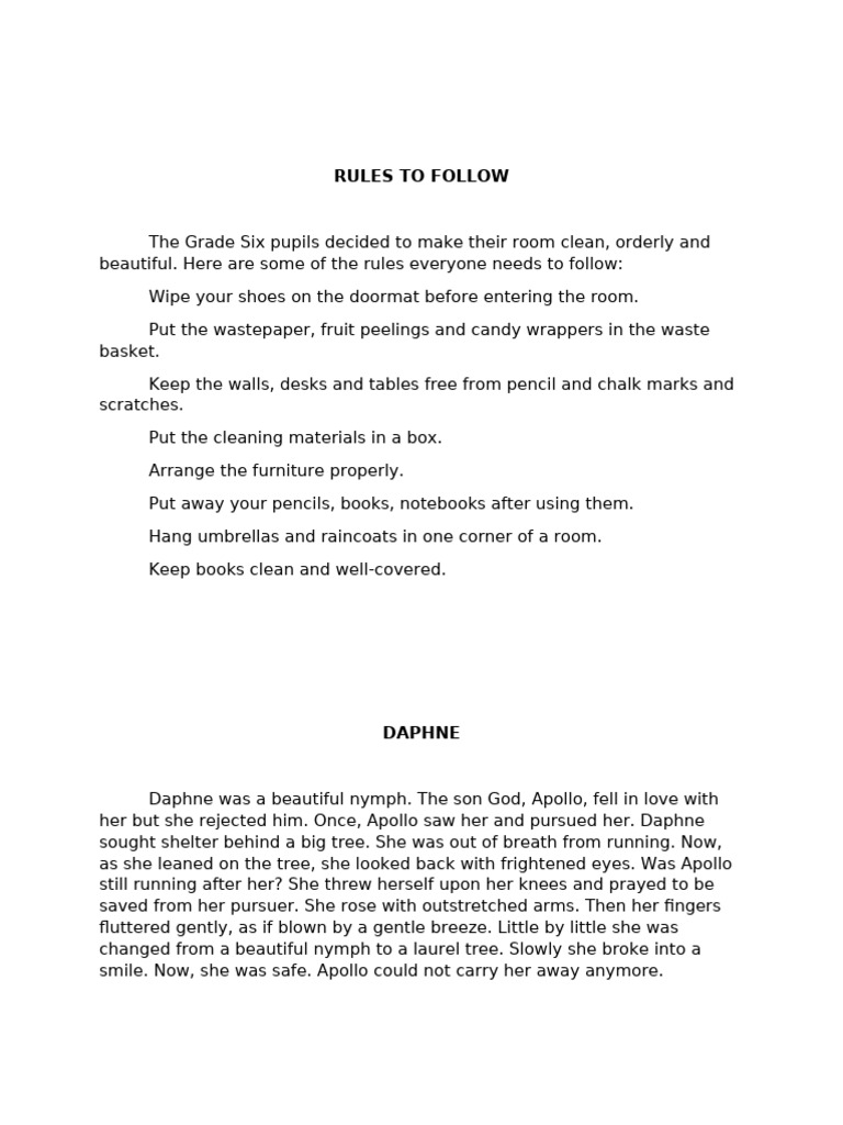 Grade Six Room Rules and Stories | PDF | Fruit | Apollo