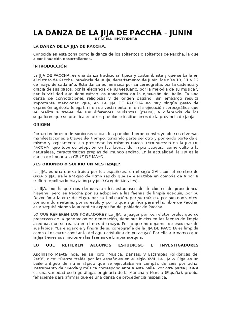 Danza Jija de Paccha: Tradición y Origen | PDF | Bailes
