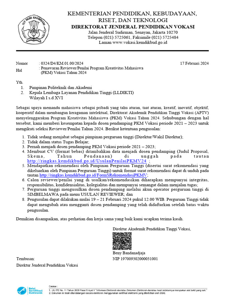 Penawaran Reviewer PKM Vokasi 2024 | PDF