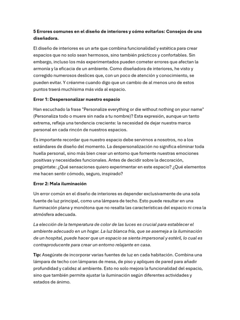 5 Errores Comunes en El Diseño de Interiores y Cómo Evitarlos | PDF ...