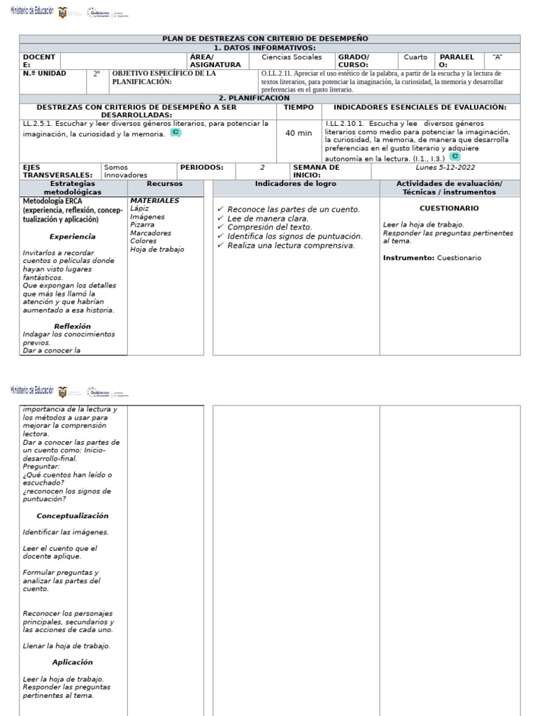 Plan de Clase 6 Lenguaje | PDF | Artes del lenguaje y disciplina ...