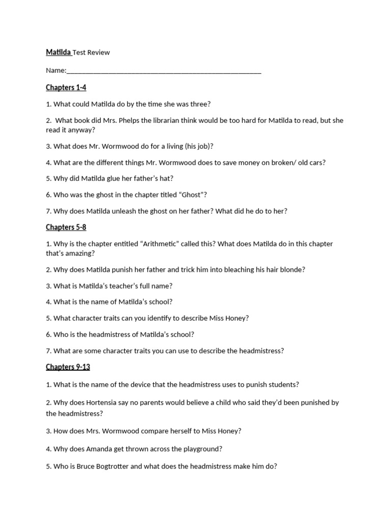 Matilda Test Review | PDF | Language Arts & Discipline | Self-Improvement