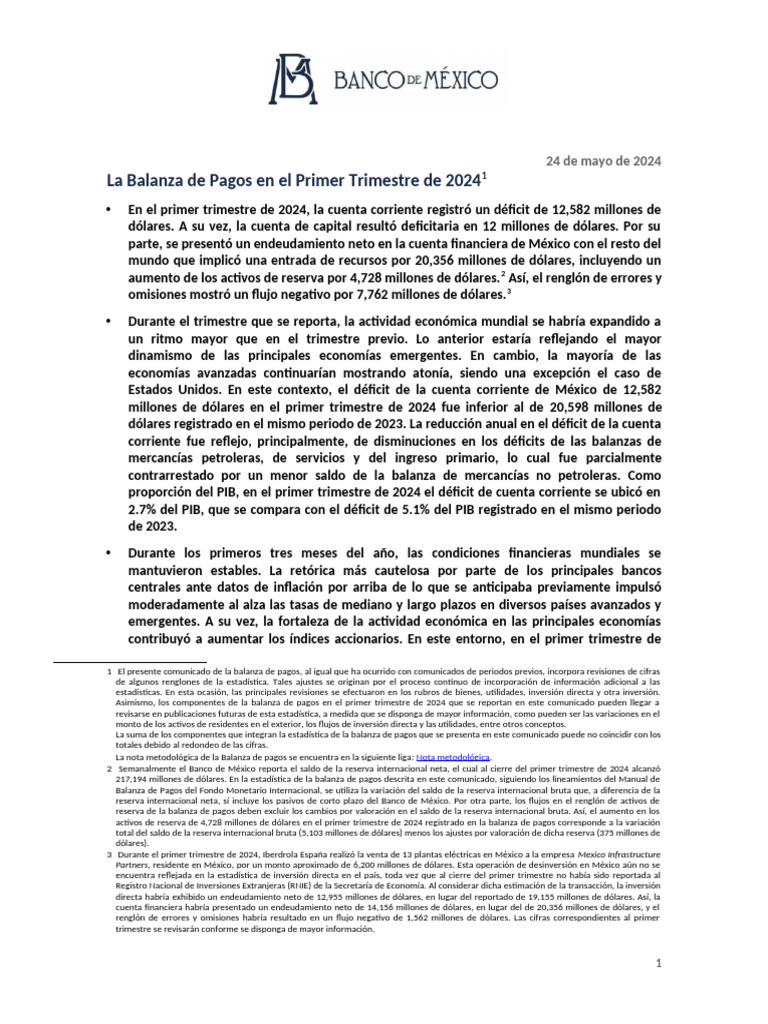 Déficit de Balanza de Pagos en 2024 | PDF | Balance de pagos | El ...