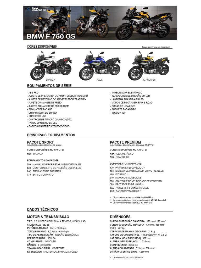 Ficha Tecnica F 750 GS | PDF | Freios ABS | Carro