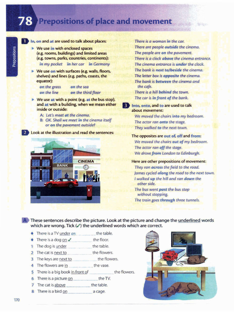 Prepositions of Place and Movement Guide | PDF | Verb | Pronoun
