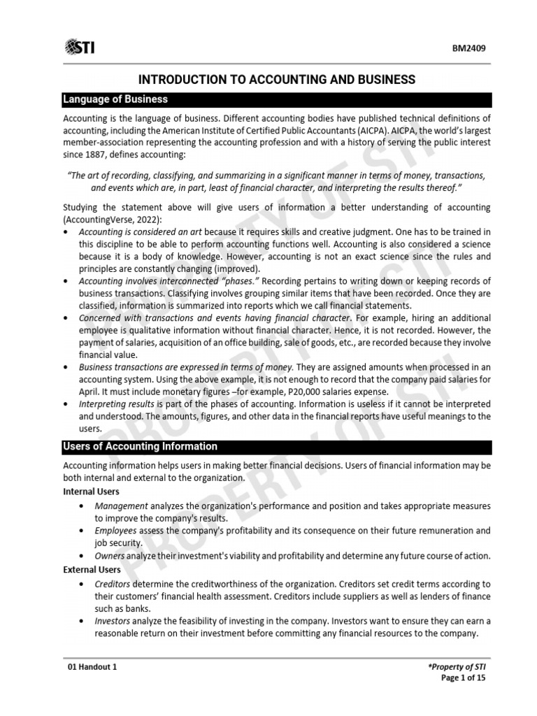01 Handout 1 | PDF | Equity (Finance) | Sole Proprietorship