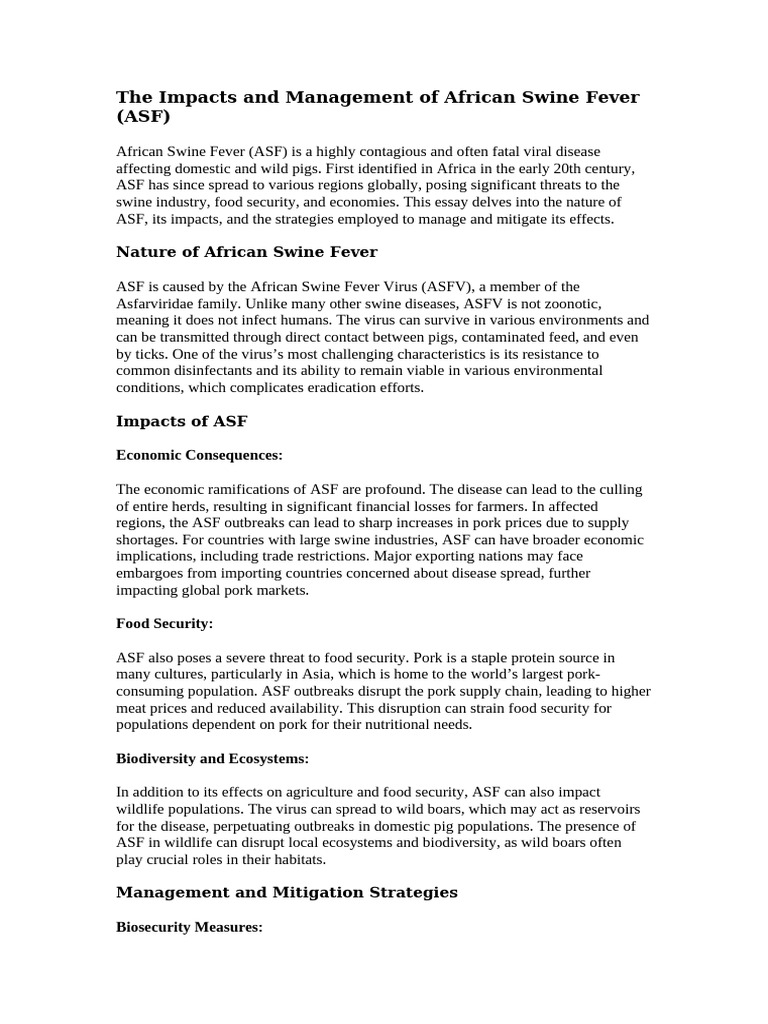 The Impacts and Management of African Swine Fever | PDF | Medicine ...