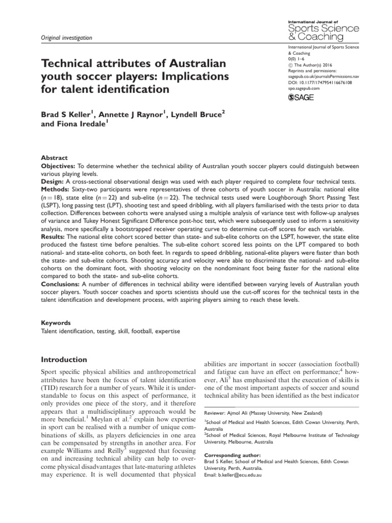 Technical Attributes of Australian Youth Soccer Players: Implications ...