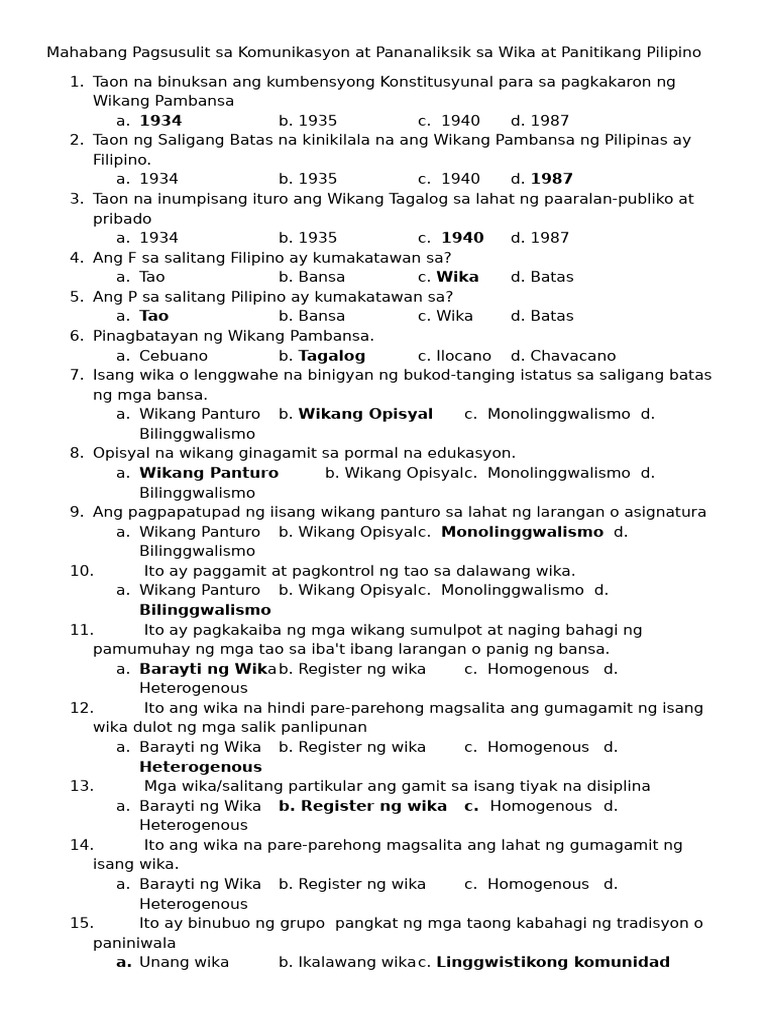 Long Test (2) Komunikasyon | PDF