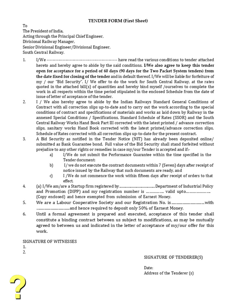 South Central Railway Tender Form | PDF | Value Added Tax | Taxes