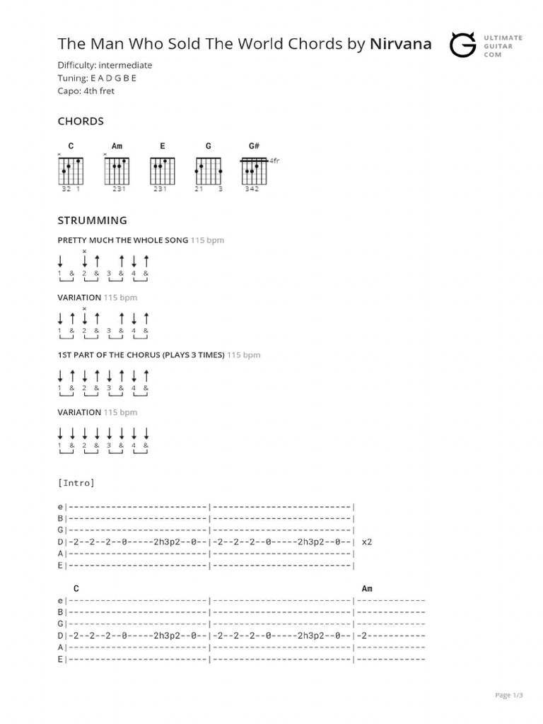 the man who sold the world GUITAR chords PDF
