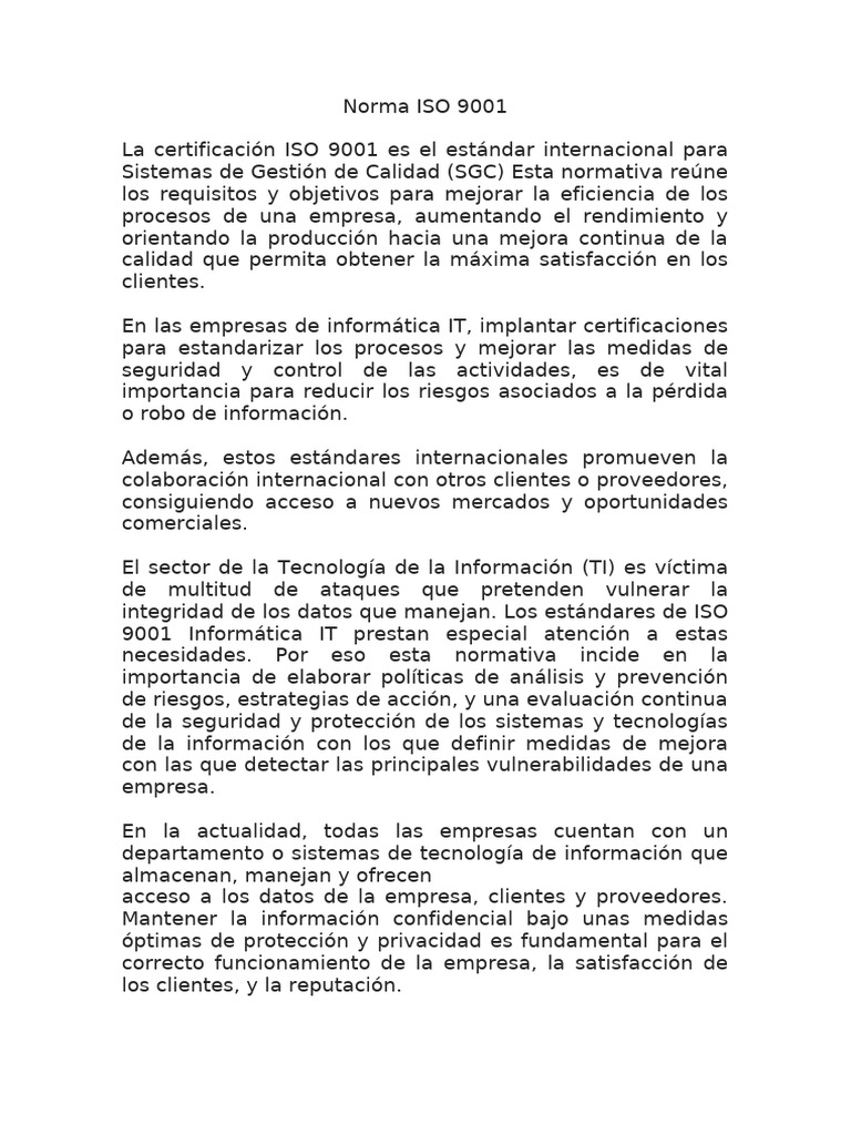 Norma ISO 9001 | PDF | Calidad (comercial) | Sistema de manejo de calidad