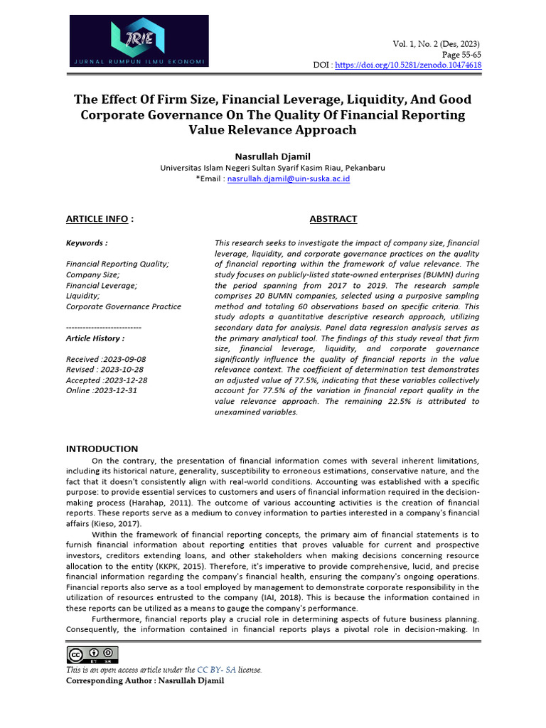 Impact of Firm Size on Financial Reporting Quality | PDF | Regression ...