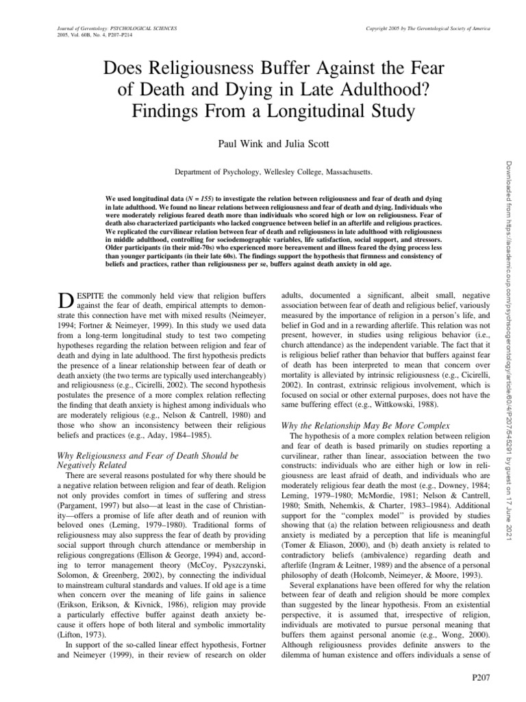 Journal Does Religiousness Buffer Against The Fear of Death and Dying ...