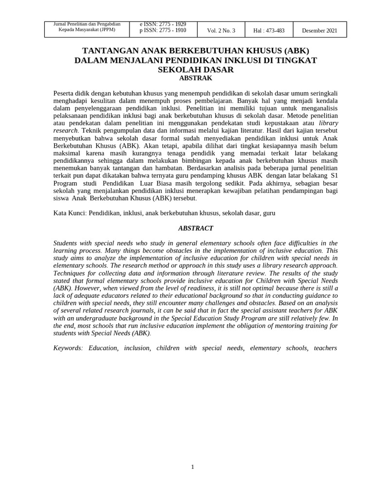 Tantangan Pendidikan Inklusi ABK SD | PDF | Kesehatan Holistik