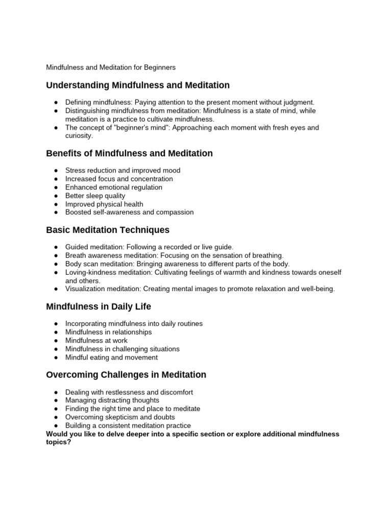 Mindfulness Meditation for Beginners Guide | PDF