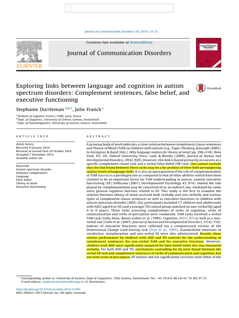 Exploring Links Between Language and Cognition in Autism Spectrum ...