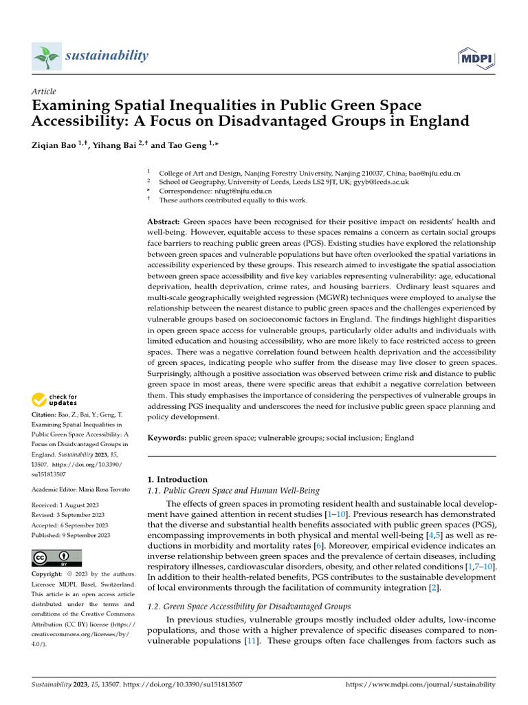 Examining Spatial Inequalities in Public Green Spa | PDF | Ordinary ...