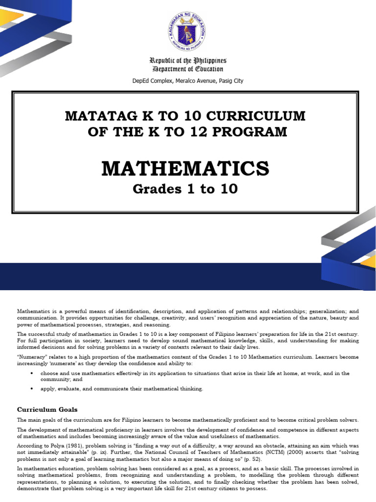 K to 10 Mathematics Curriculum Overview | PDF | Area | Critical Thinking