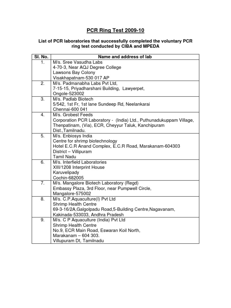 PCR Ring Test 2009-10 Lab Results | PDF