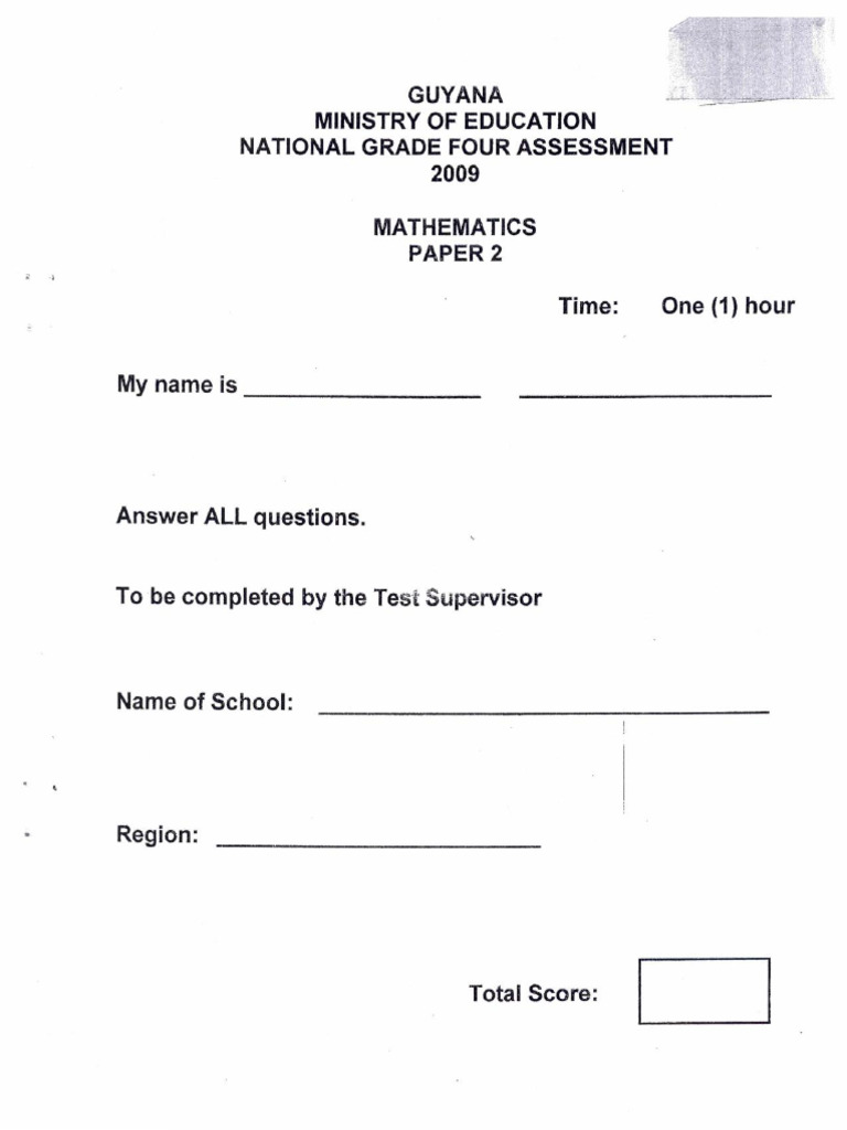 National Grade 4 Assessment - 2009 - Mathematics P2 | PDF | Arithmetic ...