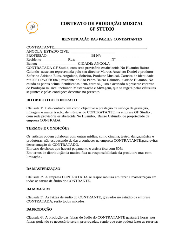 Contrato de Produção Musical em Angola | PDF