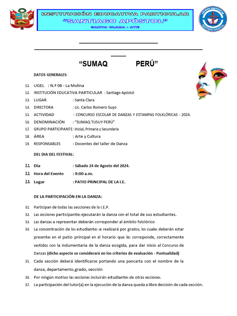 Concurso Escolar de Danzas 2024: Sumaq Tusuy | PDF | Bailes | Folklore