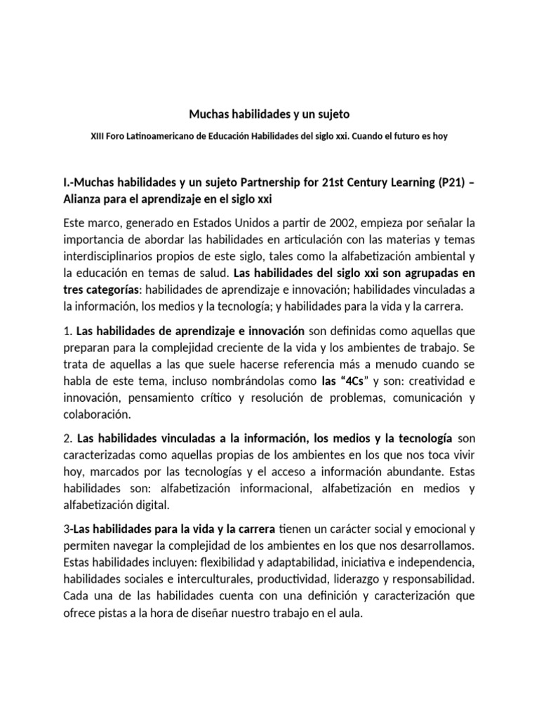 Habilidades del Siglo XXI en Educación | PDF | Aprendizaje | Pensamiento