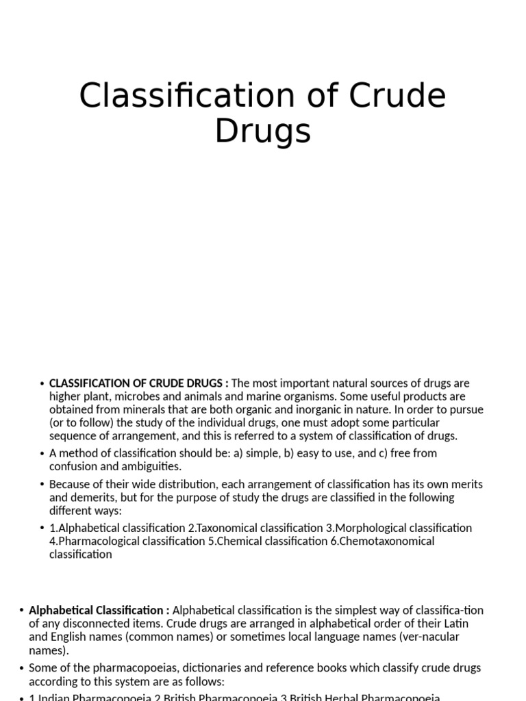 Classification of Crude Drugs | PDF | Taxonomy (Biology) | Plants