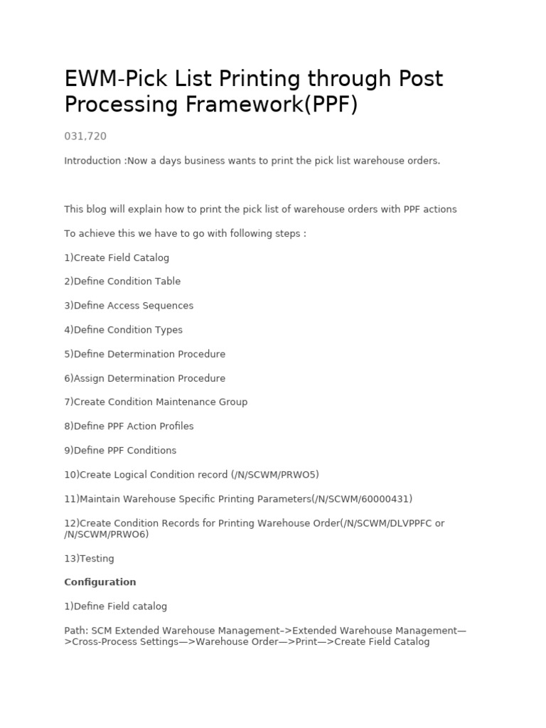 Print Pick List in SAP EWM PPF | PDF | Computing