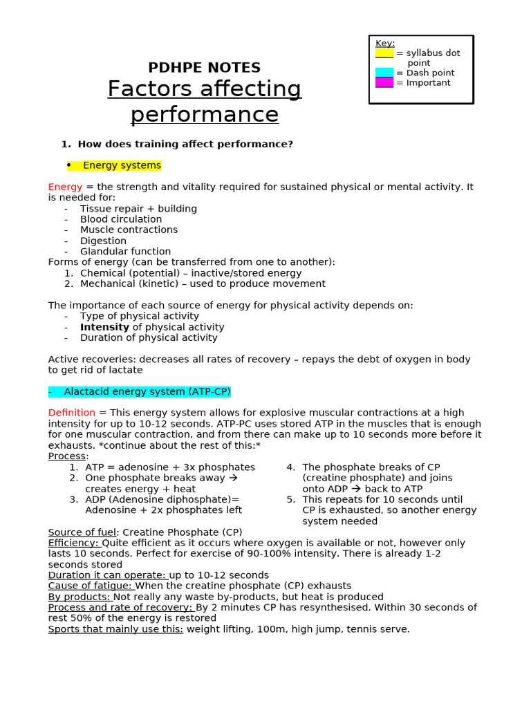 FACTORS AFFECTING PERFOMANCE Notes Gregor D | PDF | Strength Training ...