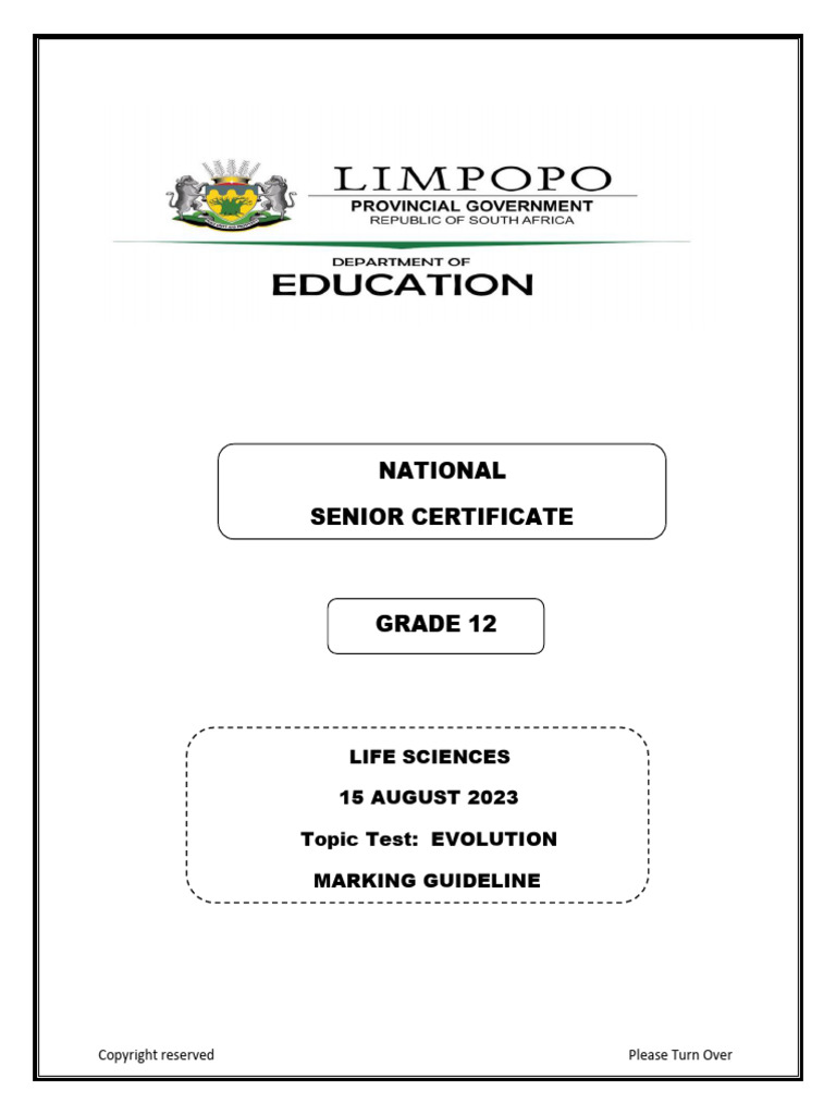 LFSC G12 Topic Test Memo (Evolution) | PDF