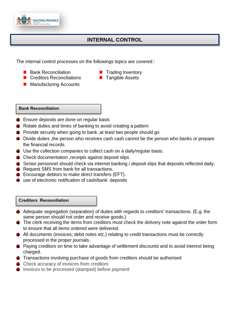 Internal Control Processes Overview | PDF | Banks | Payments