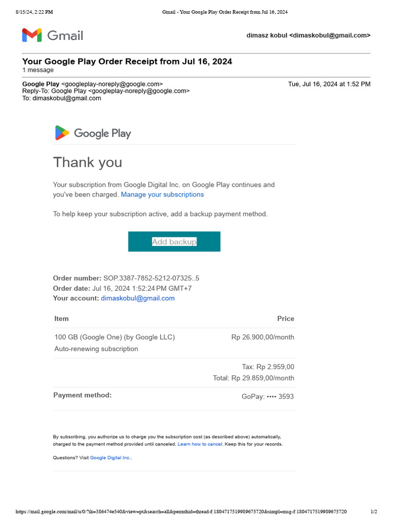 Google Play Order Receipt - Jul 2024 | PDF